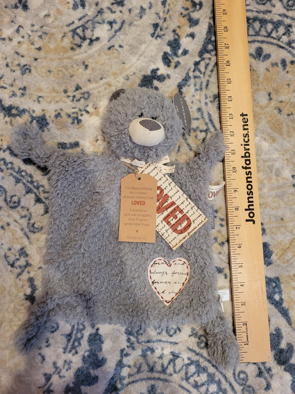 NWT Gray Bear Rattle Blankie Lovey with 'Loved' Tag